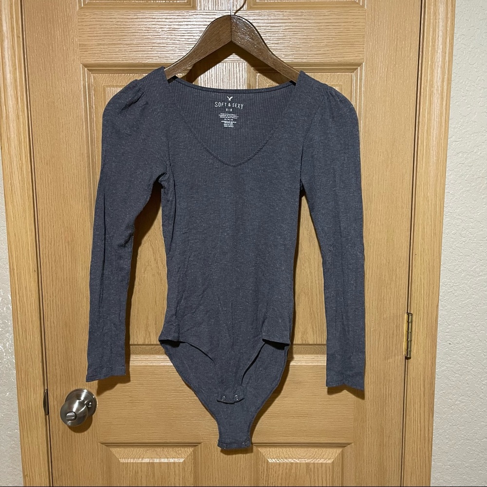 Gray long sleeve bodysuit